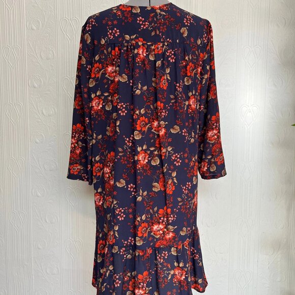 Like New Amour Vert Sustainable Silk Flower dress tunic Navy and orange Size L - Picture 2 of 4